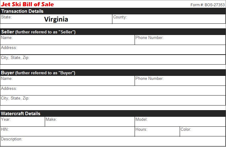 Virginia Jet Ski Bill of Sale