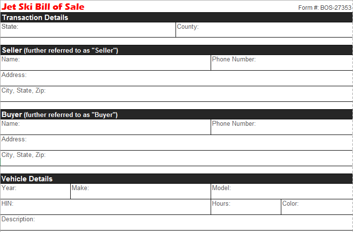 Jet Ski Bill of Sale - Free PDF Templates - Selling Docs