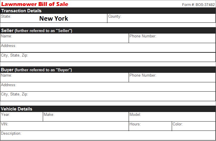 New York Lawnmower Bill of Sale