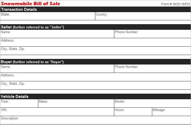 Snowmobile Bill Of Sale Free Pdf Templates Selling Docs